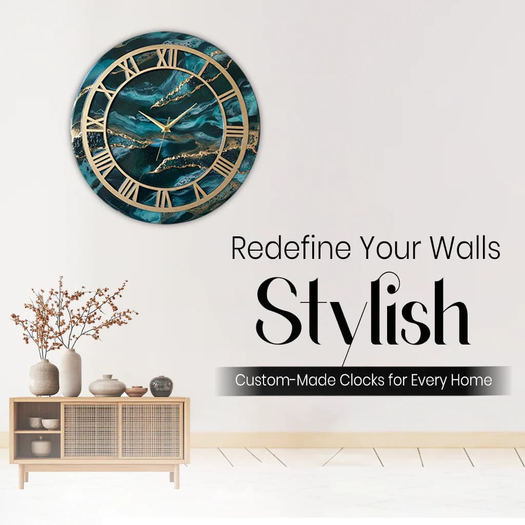 Luxury marble and gold wall clock with silent movement