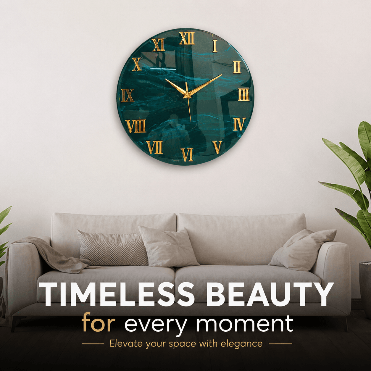 Luxury marble and gold wall clock with silent movement