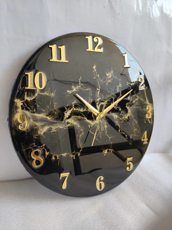 Black resin wall clock with golden blast design for vastu power and success - Thumbnail 5