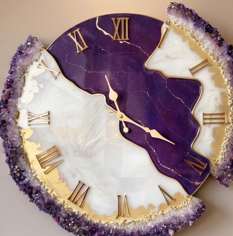 Modern designer purple marble resin wall clock