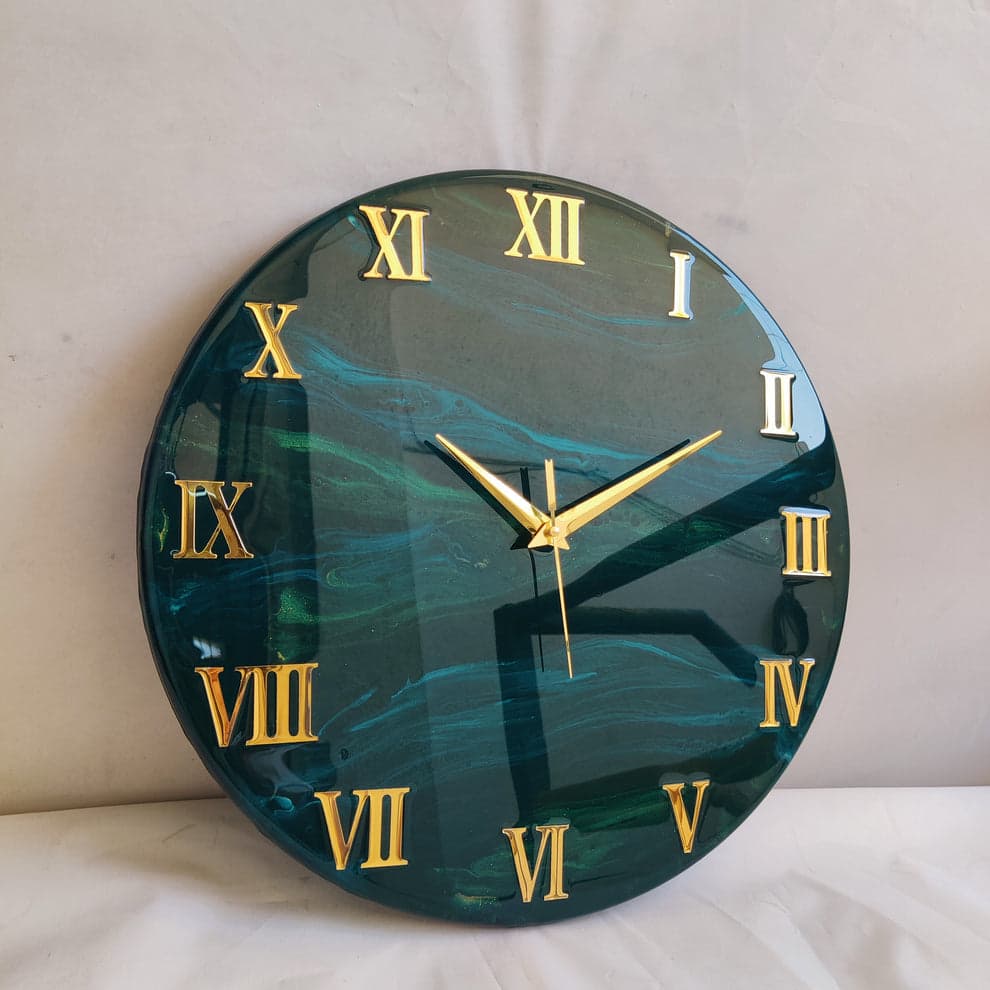 Green vastu friendly wall clock styled in luxury living room