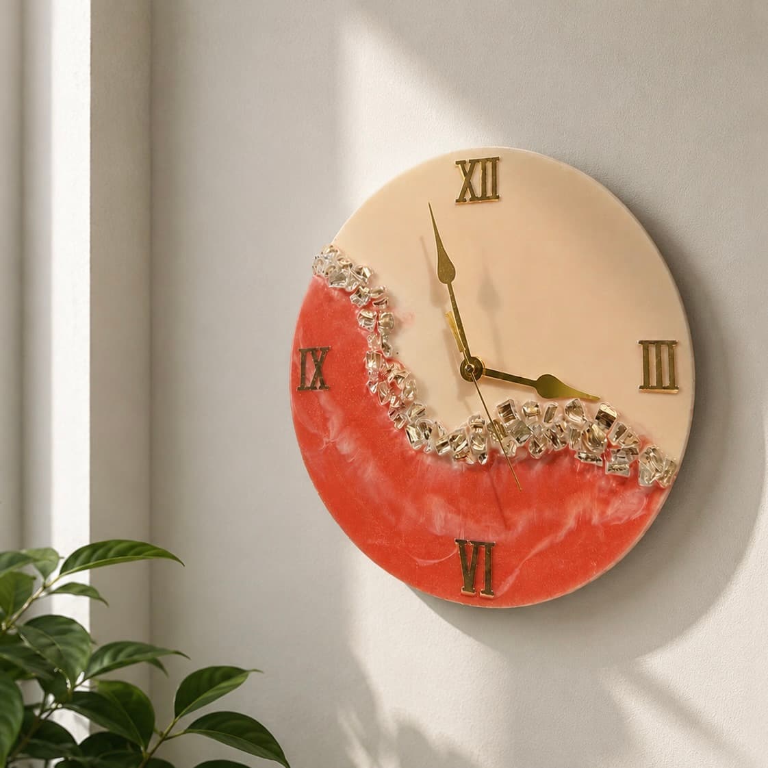 Luxury orange resin wall clock for modern home decor