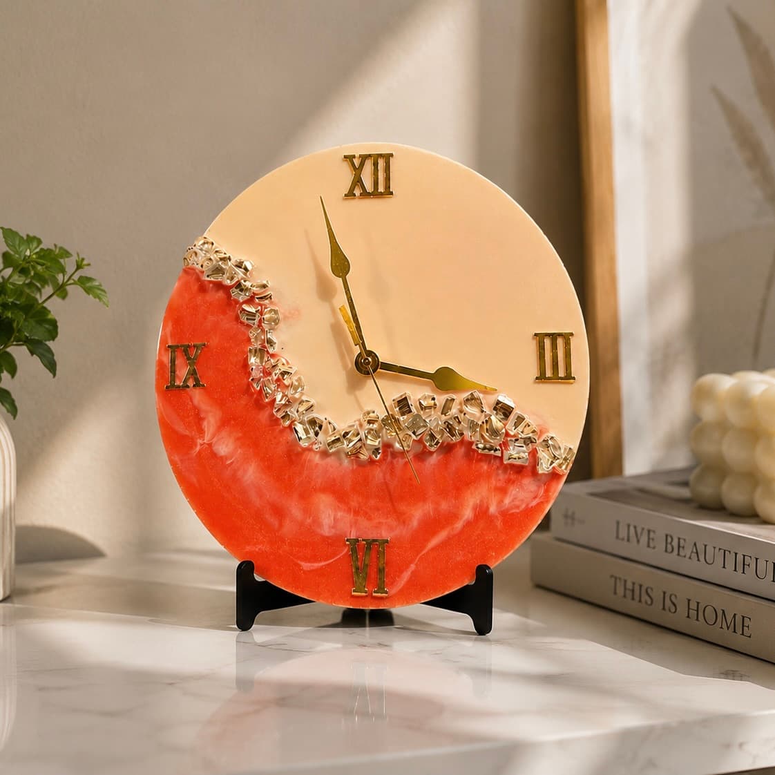 Premium orange silent wall clock with Roman numerals
