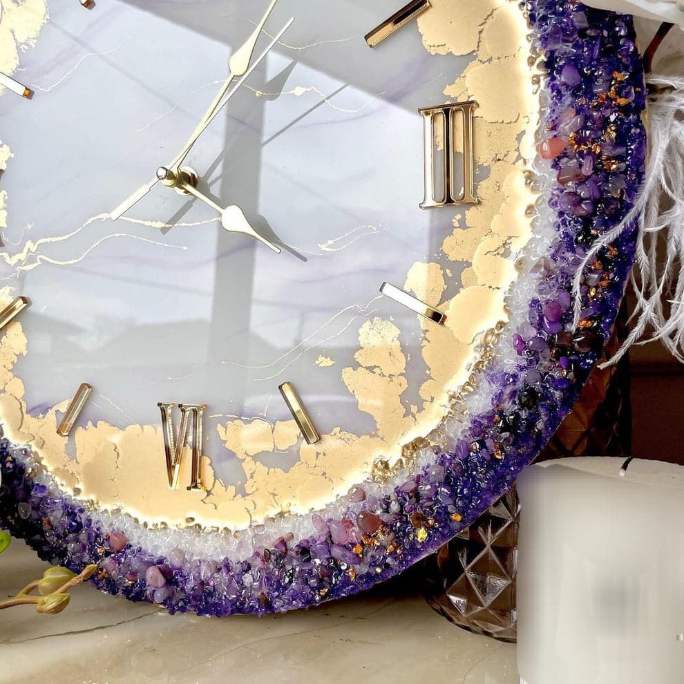 Modern designer purple and gold resin wall clock