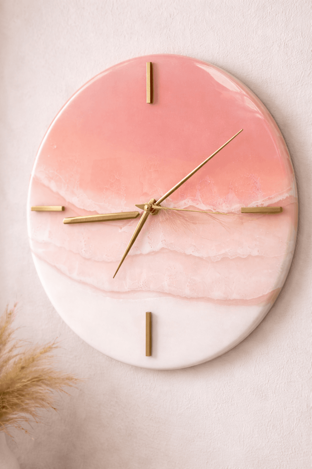 Handmade pink wall clock with luxury resin finish