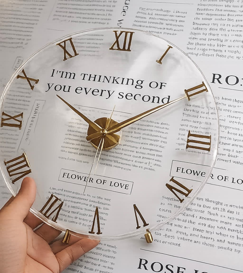Luxury clear wall clock with gold Roman numerals