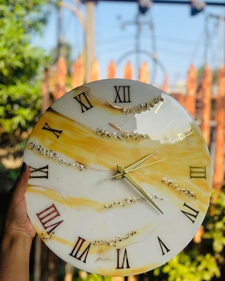 Handmade resin wall clock with gold Roman numerals