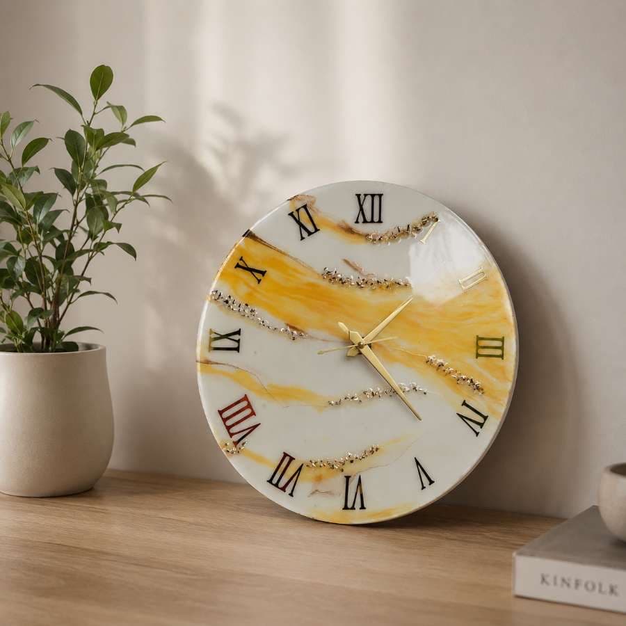 Modern white yellow silent wall clock