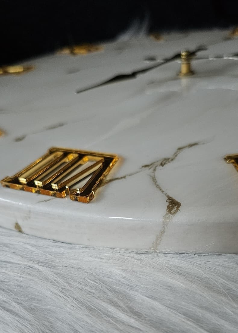 Handmade ivory resin wall clock with gold Roman numerals